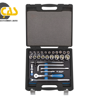 Conjunto de Roquetes métricos de 6 pontas de 1/2" e acessórios 27 Peças