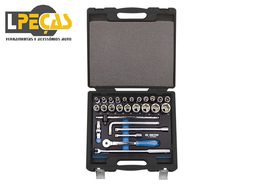 Conjunto de Roquetes métricos de 6 pontas de 1/2" e acessórios 27 Peças