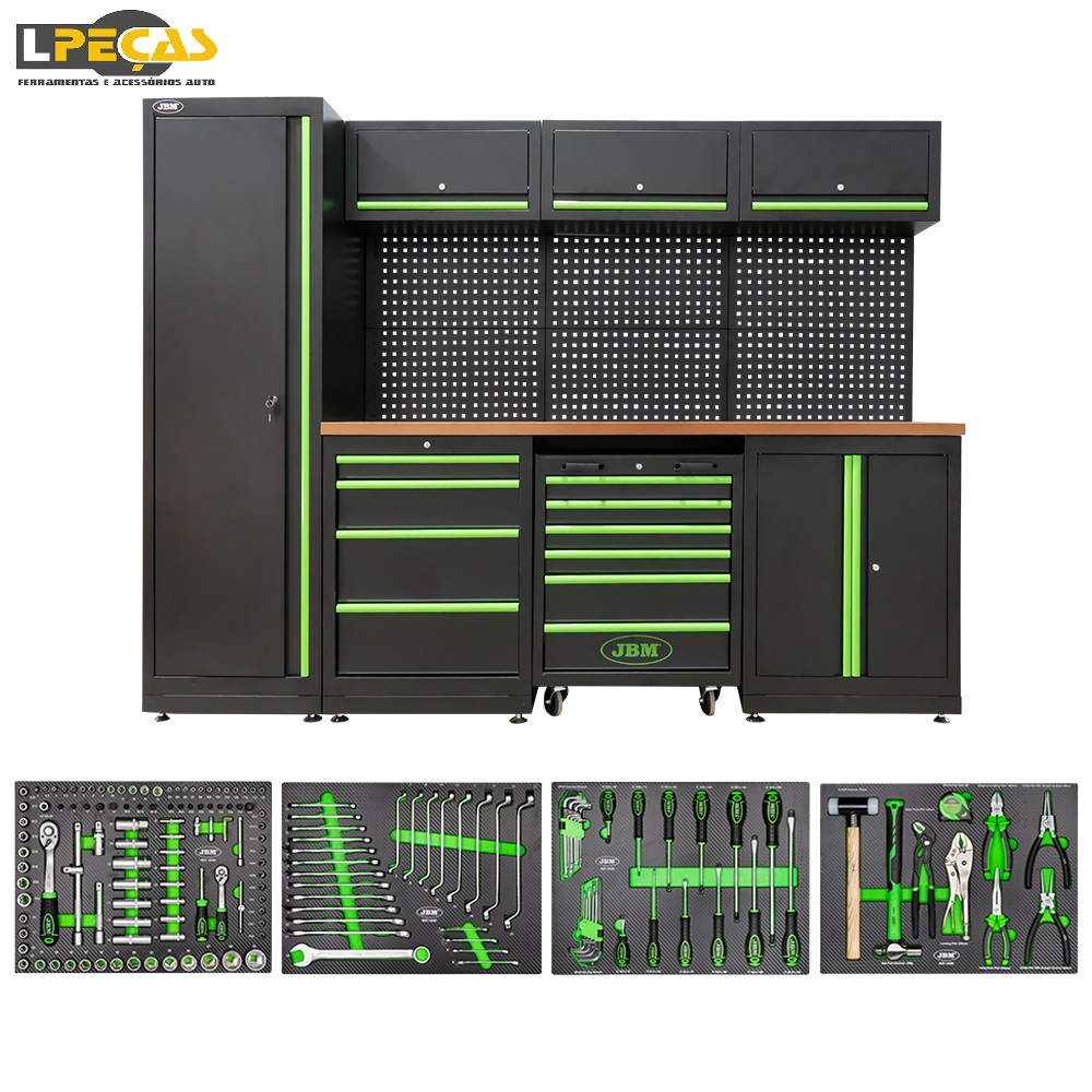 Conjunto de Móveis Modulares para Oficina (18 Peças) + Kit de 4 Módulos de Carbono EVA para Ferramentas